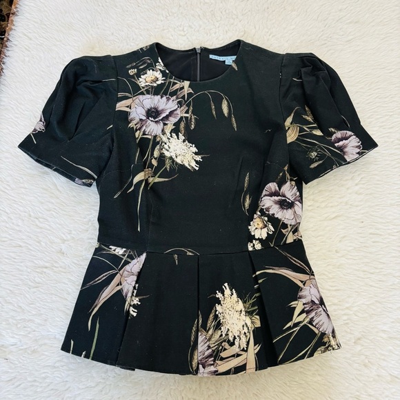 Antonio Melani Floral Black Puff Sleeve Top size 0 - Picture 13 of 15